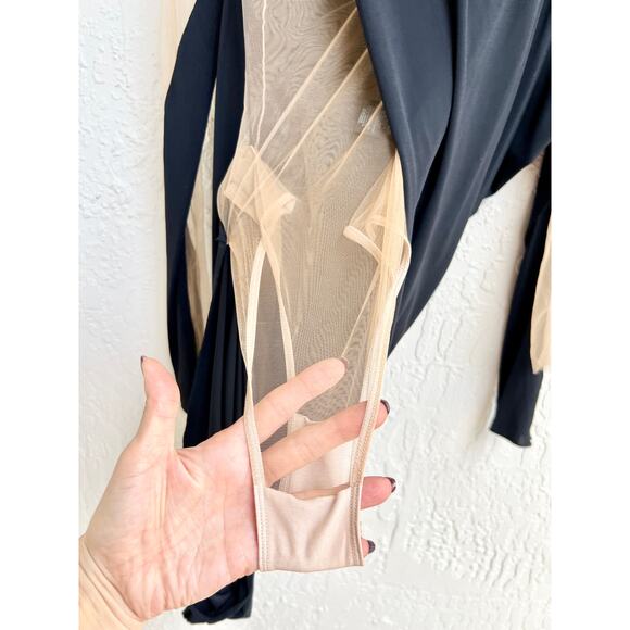 NWT Mugler Abiti Do Robe Jersey Crepe Tulle Mini Dress Black Nude Women's US 0 - Picture 12 of 13